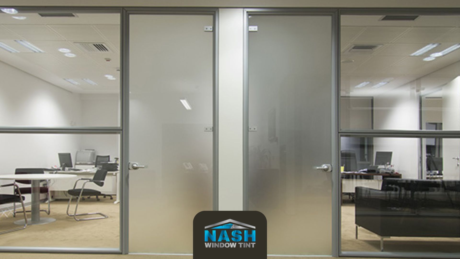 Frosted window film on a modern office glass 
