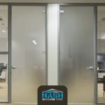 Frosted window film on a modern office glass