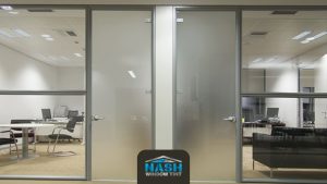 Frosted window film on a modern office glass