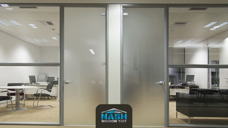 Frosted window film on a modern office glass